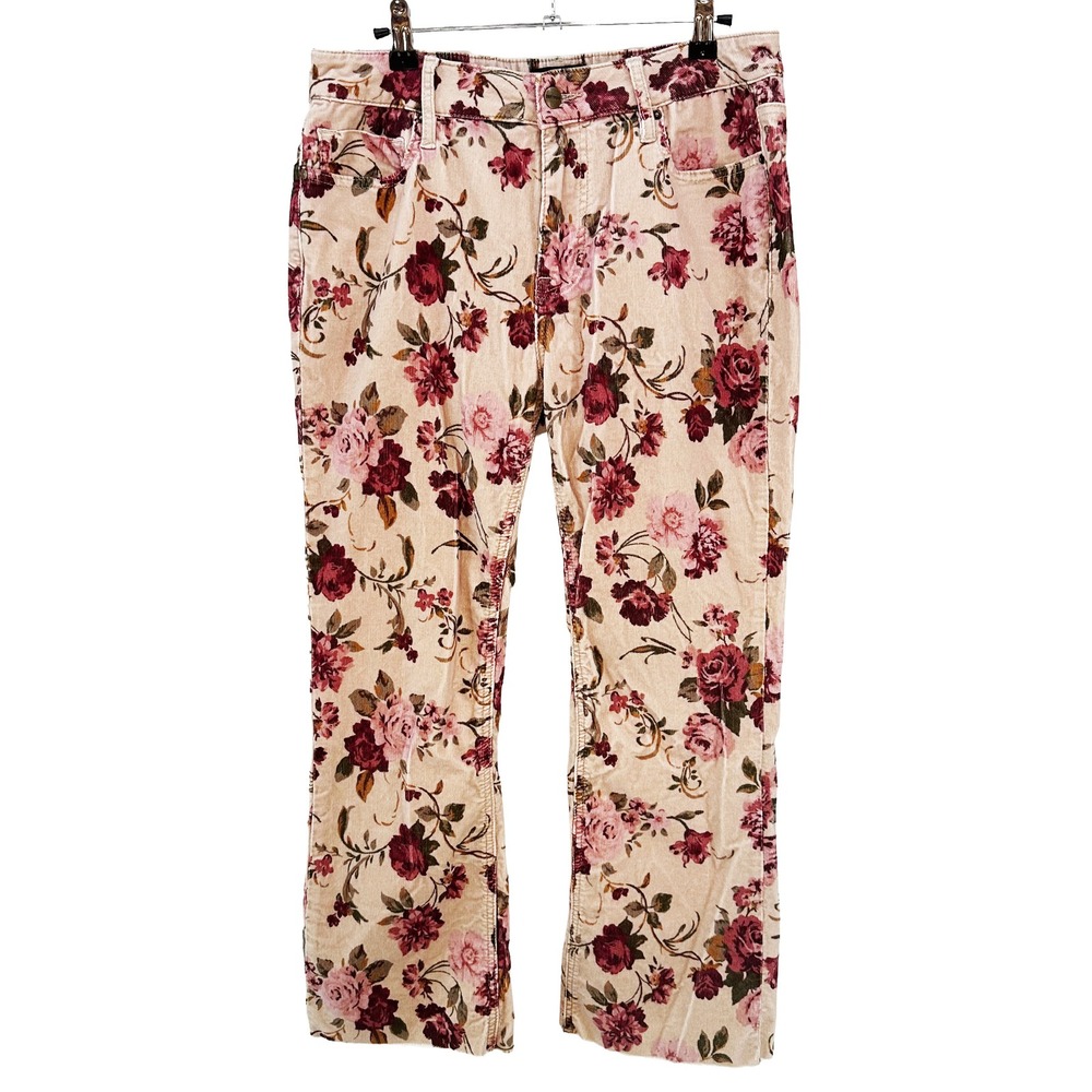 DRIFTWOOD Meg Floral Crop Corduroy Pants • 30 • peach pink • boho cottage